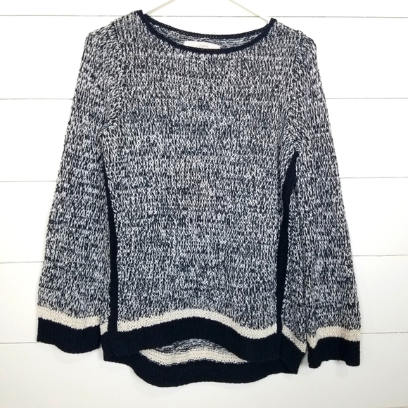 LOFT Black White Marled Chunky Knit Cozy Sweater S - Picture 1 of 5